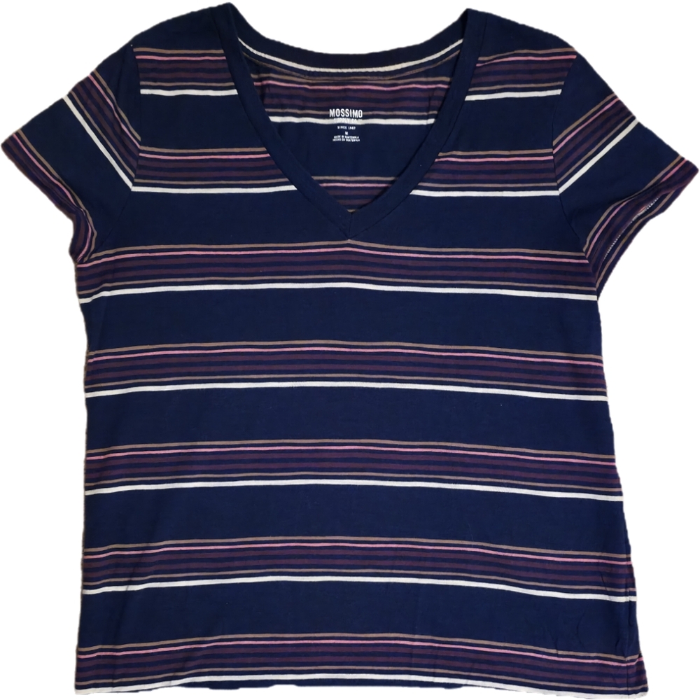 Mossimo Supply Co Fitted Blue, Pink and White Short Sleeve Tee